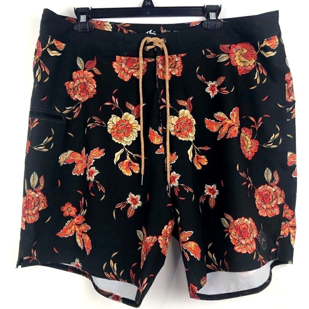 Rusty Brand Black Floral Board Shorts
